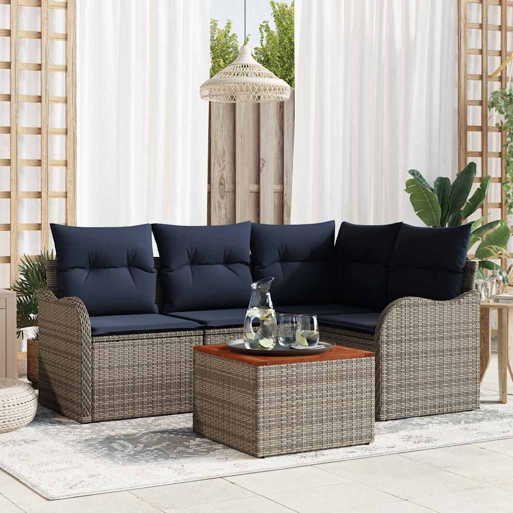 vidaXL Garden Lounge Set 5 pcs Grey poly rattan