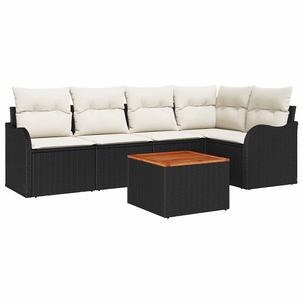 vidaXL Tuinbank Set met kussen 6 pcs Zwart poly rattan