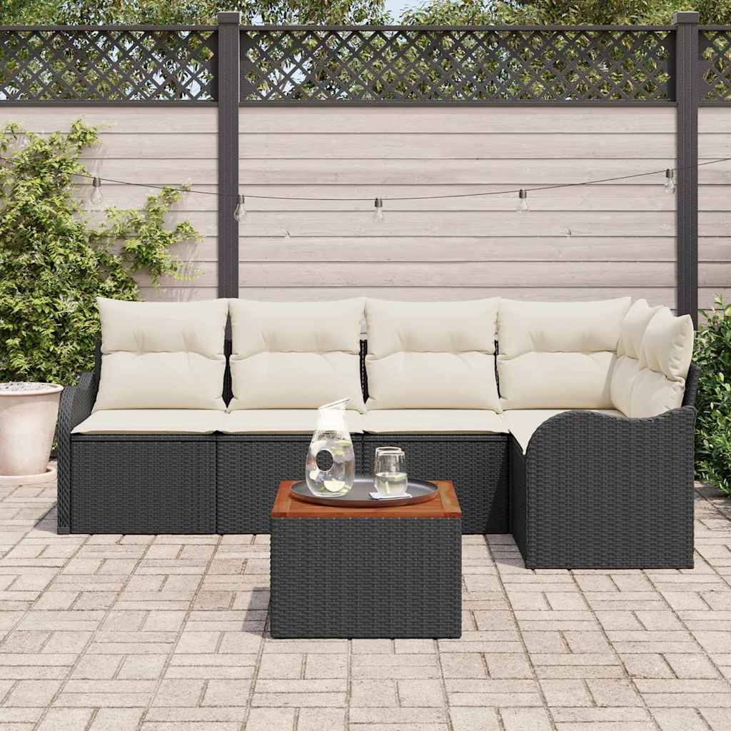 vidaXL Tuinbank Set met kussen 6 pcs Zwart poly rattan
