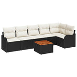 vidaXL Tuinbank Set met kussen 7 pcs Zwart poly rattan