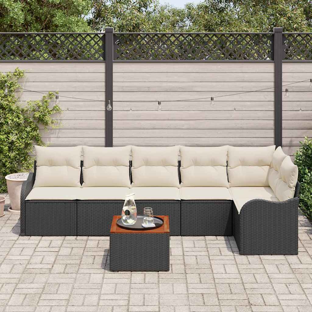 vidaXL Tuinbank Set met kussen 7 pcs Zwart poly rattan