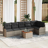 vidaXL Tuinbank Set met kussen 7 pcs Zwart poly rattan