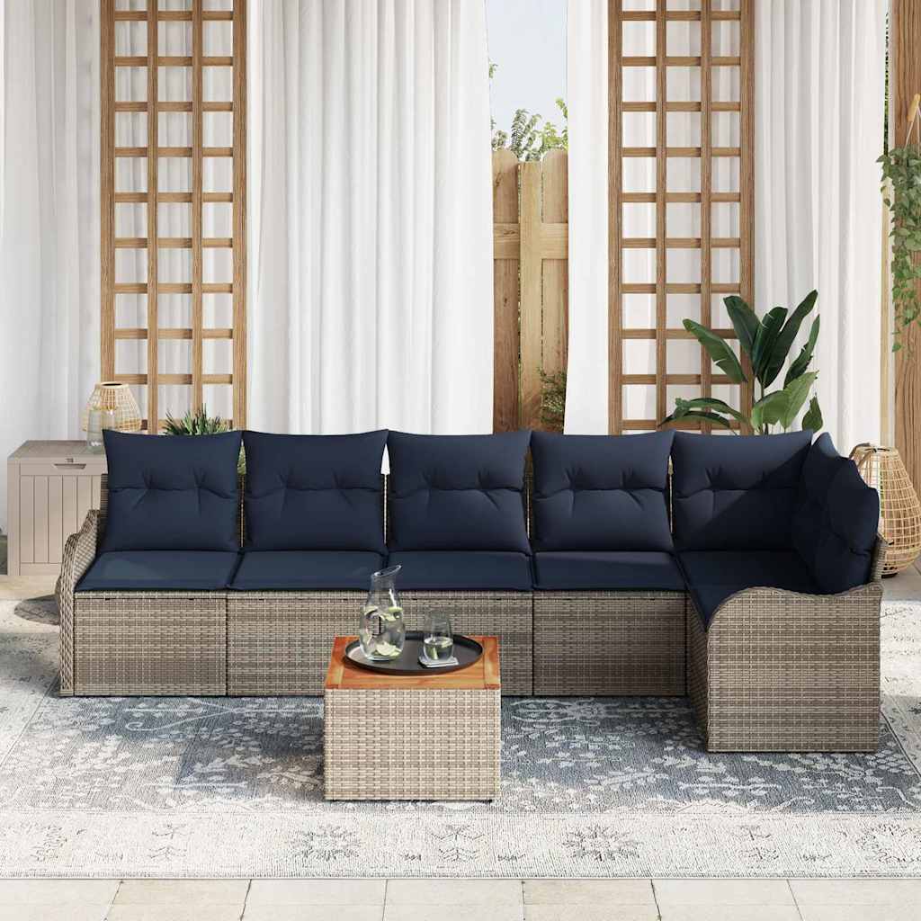 vidaXL Garden Lounge Set 7 pcs Grey poly rattan