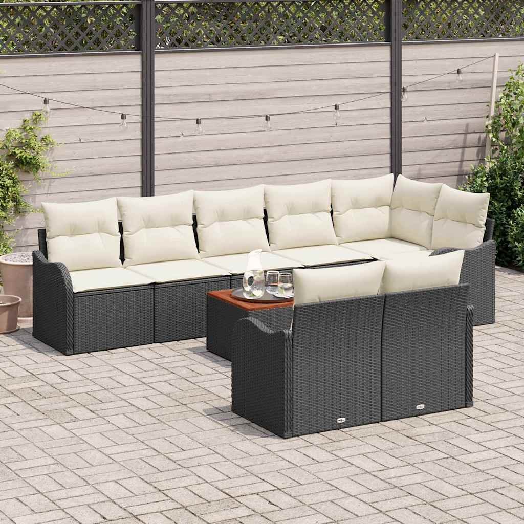 vidaXL Tuinbank Set met kussen 9 pcs Zwart poly rattan
