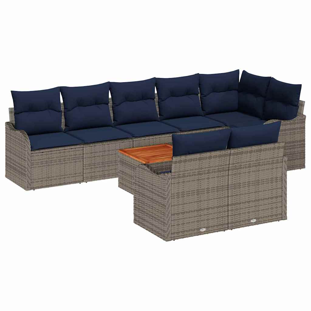 vidaXL Garden Lounge Set 9 pcs Grey poly rattan