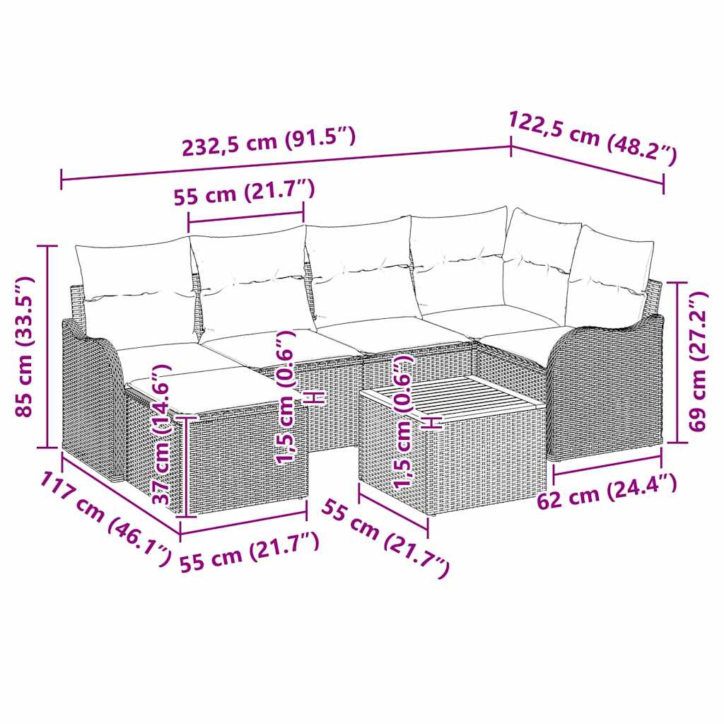 vidaXL Garden Dining Set with Cushions 7 pcs Black Poly Rattan