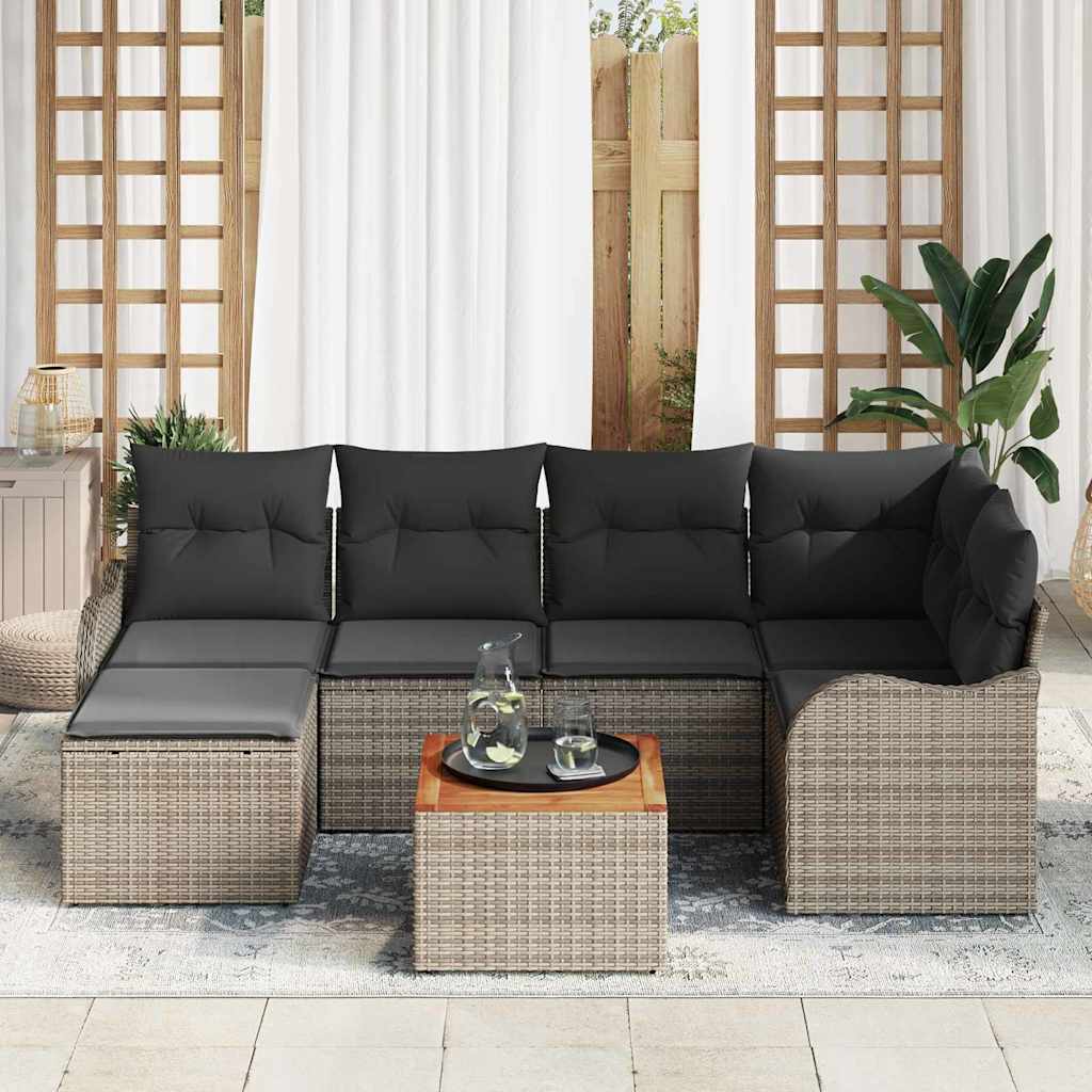 vidaXL Garden Dining Set with Cushions 7 pcs Black Poly Rattan