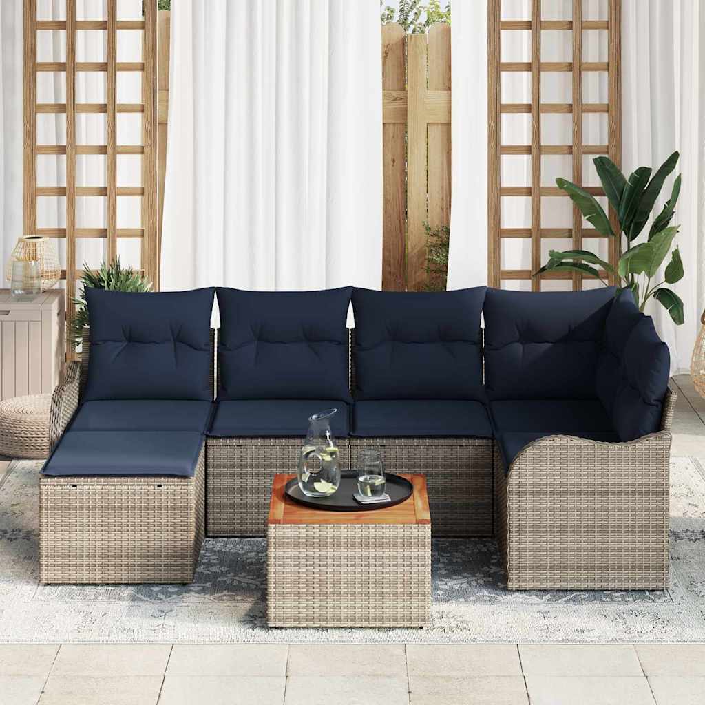 vidaXL Tuinbank Set 7 st Grijs poly rattan