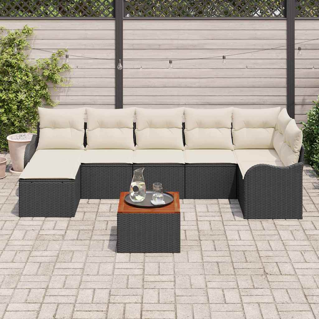 vidaXL Tuinbank Set met kussen 8 pcs Zwart poly rattan