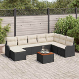 vidaXL Tuinbank Set met kussen 9 pcs Zwart poly rattan