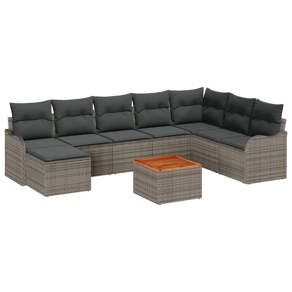vidaXL Tuinbank Set met kussen 9 pcs Zwart poly rattan