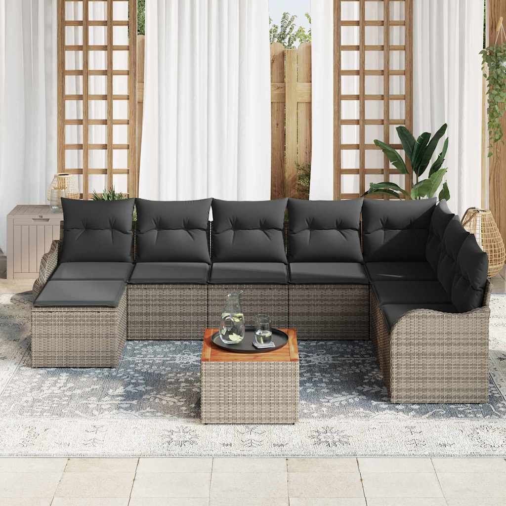 vidaXL Tuinbank Set met kussen 9 pcs Zwart poly rattan