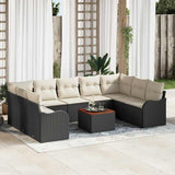 vidaXL Tuinbank Set met kussen 10 pcs Zwart poly rattan