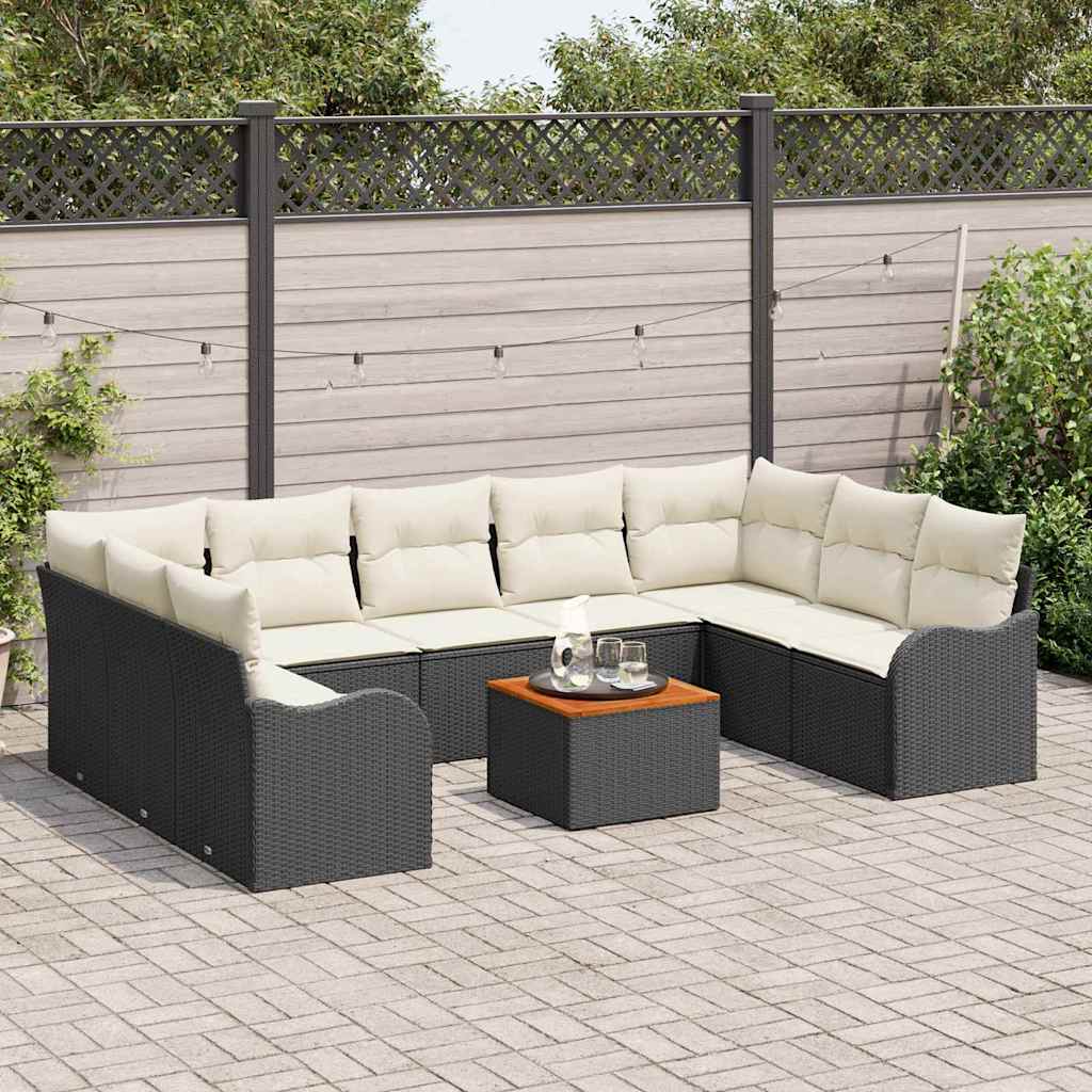 vidaXL Tuinbank Set met kussen 10 pcs Zwart poly rattan