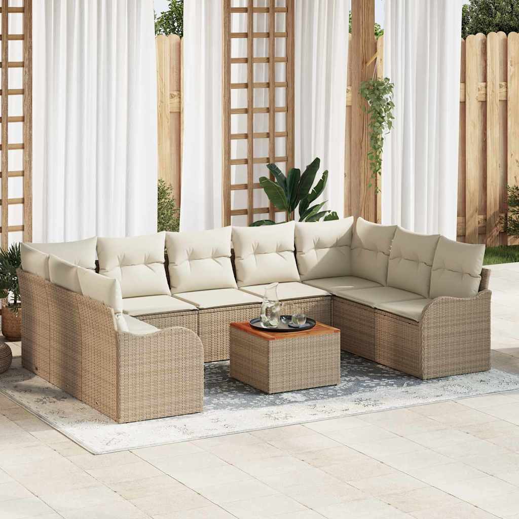 vidaXL Tuinbank Set met kussen 10 pcs Zwart poly rattan