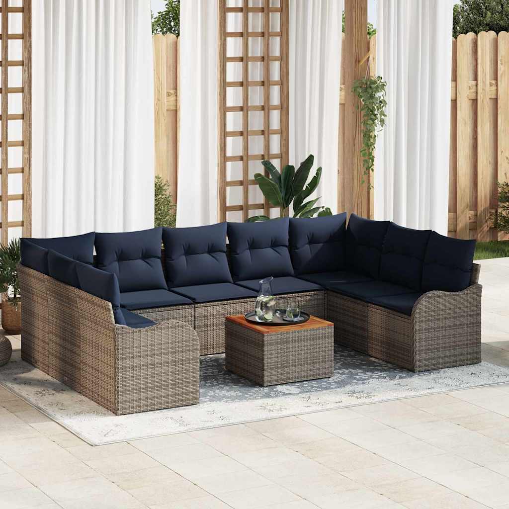 vidaXL Tuinbank Set 10 st Grijs poly rattan