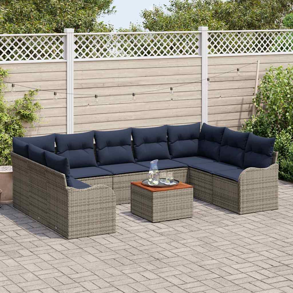 vidaXL Tuinbank Set 10 st Grijs poly rattan