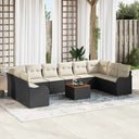 vidaXL Tuinbank Set met kussen 11 pcs Zwart poly rattan