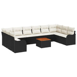 vidaXL Tuinbank Set met kussen 11 pcs Zwart poly rattan