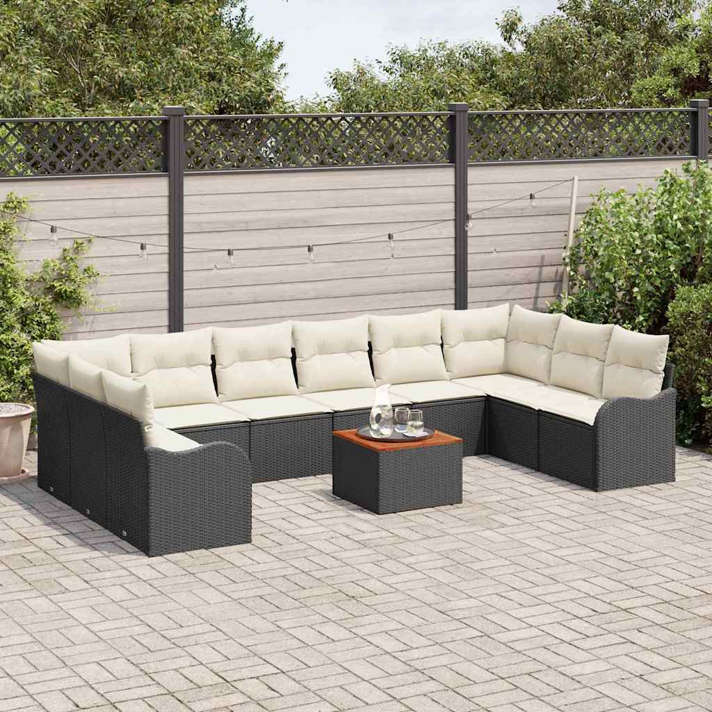 vidaXL Tuinbank Set met kussen 11 pcs Zwart poly rattan