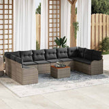 vidaXL Tuinbank Set met kussen 11 pcs Zwart poly rattan