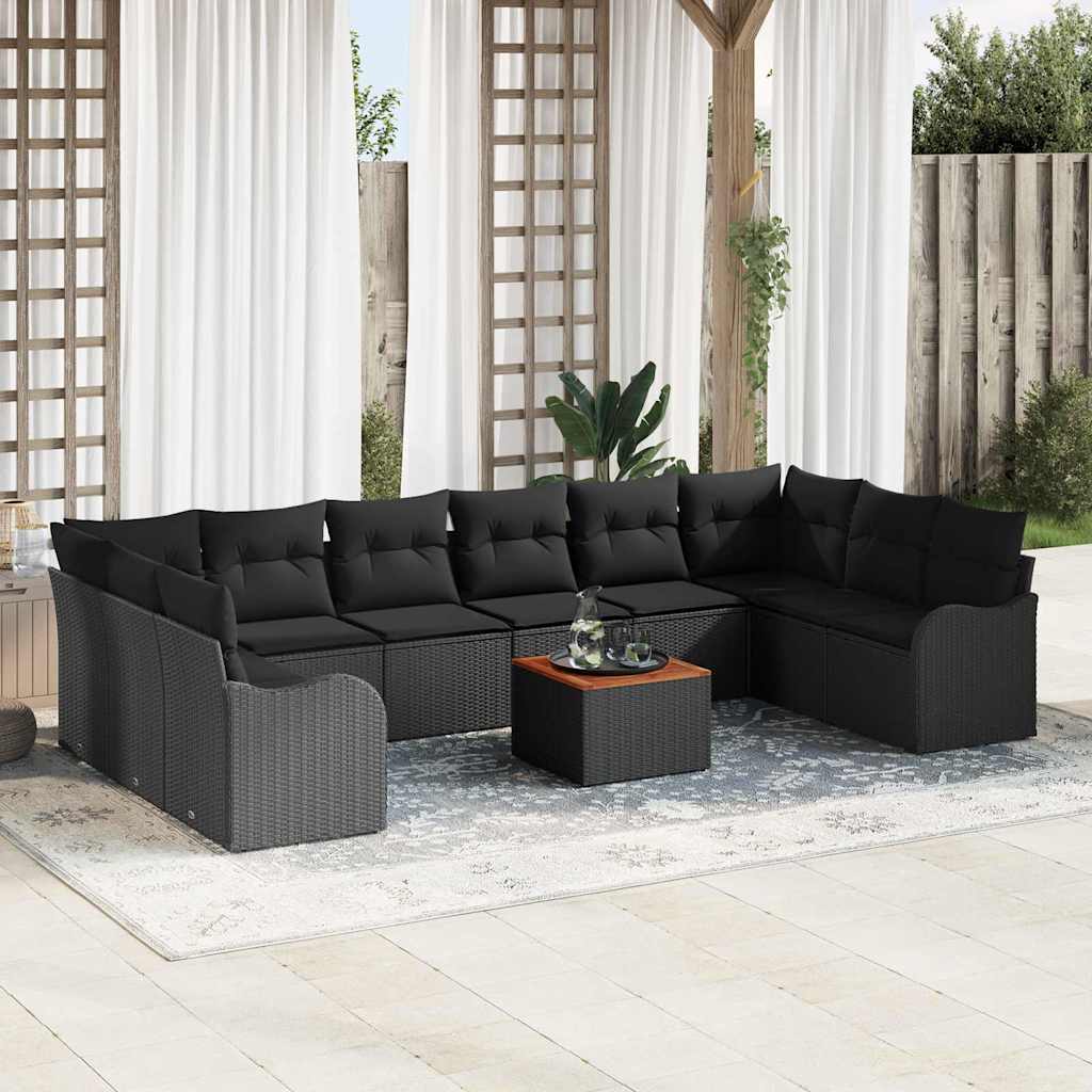 vidaXL Tuinbank Set met kussen 11 pcs Zwart poly rattan