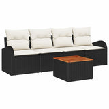vidaXL Tuinbank Set met kussen 5 pcs Zwart poly rattan