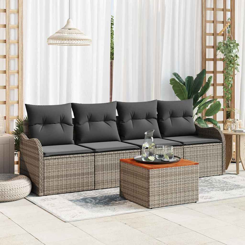 vidaXL Tuinbank Set met kussen 5 pcs Zwart poly rattan
