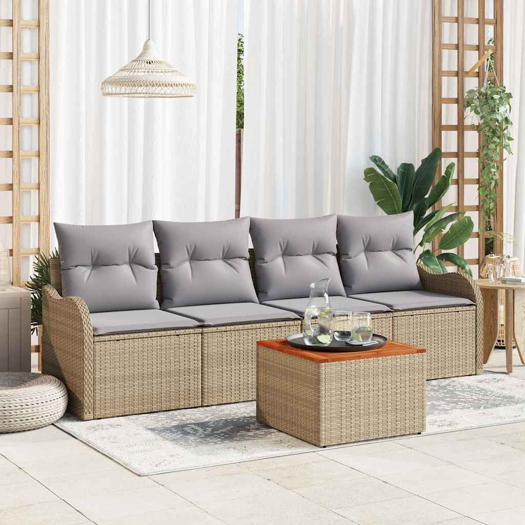 vidaXL Tuinbank Set met kussen 5 pcs Zwart poly rattan