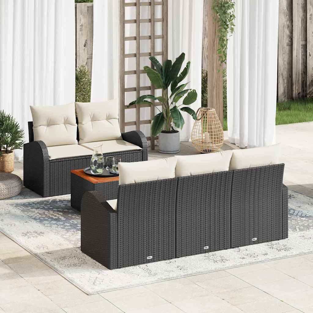 vidaXL Tuinbank Set met kussen 6 pcs Zwart poly rattan