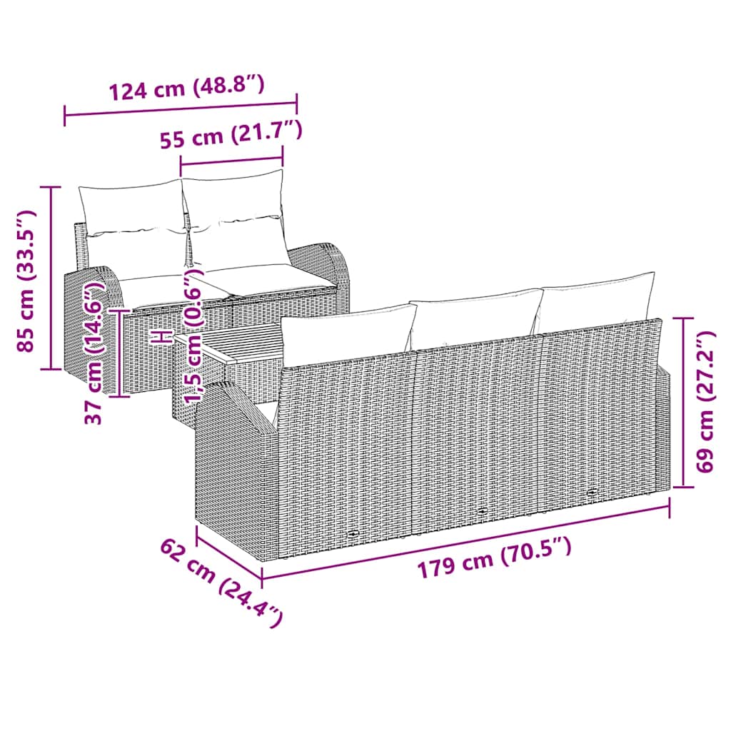vidaXL Tuinbank Set met kussen 6 pcs Zwart poly rattan