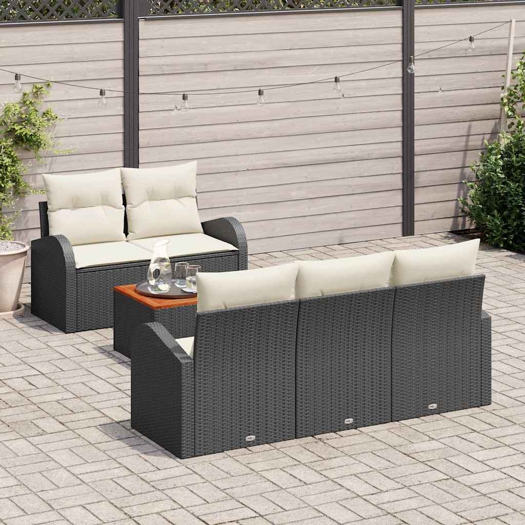 vidaXL Tuinbank Set met kussen 6 pcs Zwart poly rattan