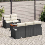 vidaXL Tuinbank Set met kussen 6 pcs Zwart poly rattan
