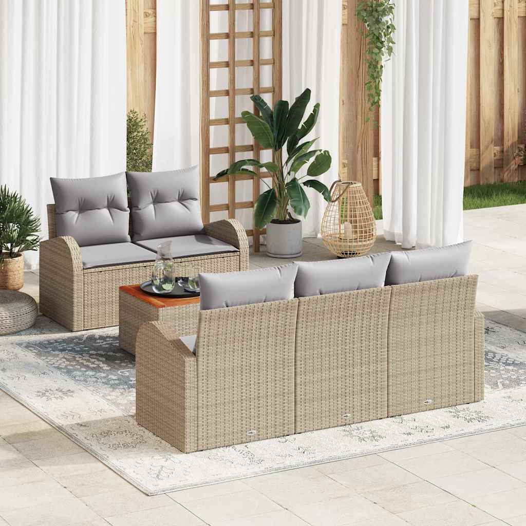 vidaXL Tuinbank Set met kussen 6 pcs Zwart poly rattan