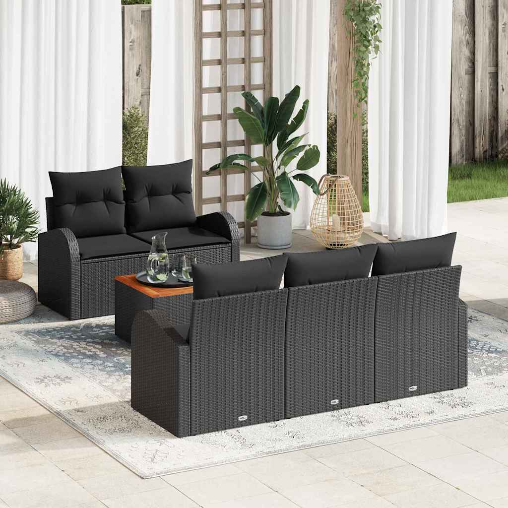 vidaXL Tuinbank Set met kussen 6 pcs Zwart poly rattan