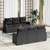 vidaXL Tuinbank Set met kussen 7 pcs Zwart poly rattan