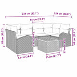 vidaXL Tuinbank Set met kussen 7 pcs Zwart poly rattan