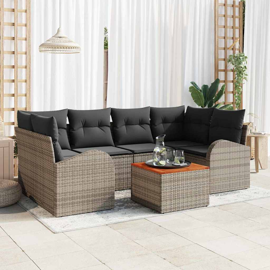 vidaXL Tuinbank Set met kussen 7 pcs Zwart poly rattan