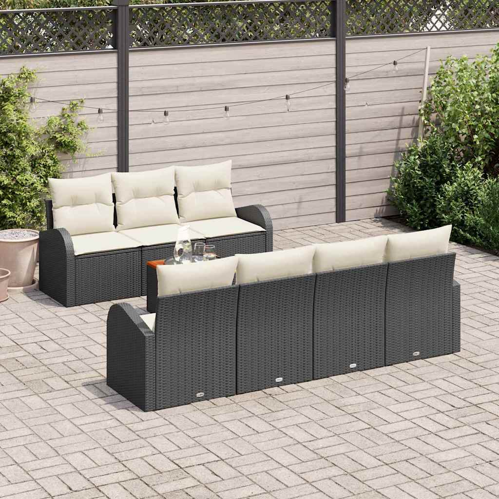 vidaXL Tuinbank Set met kussen 8 pcs Zwart poly rattan