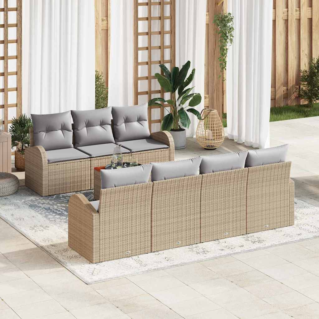 vidaXL Tuinbank Set met kussen 8 pcs Zwart poly rattan
