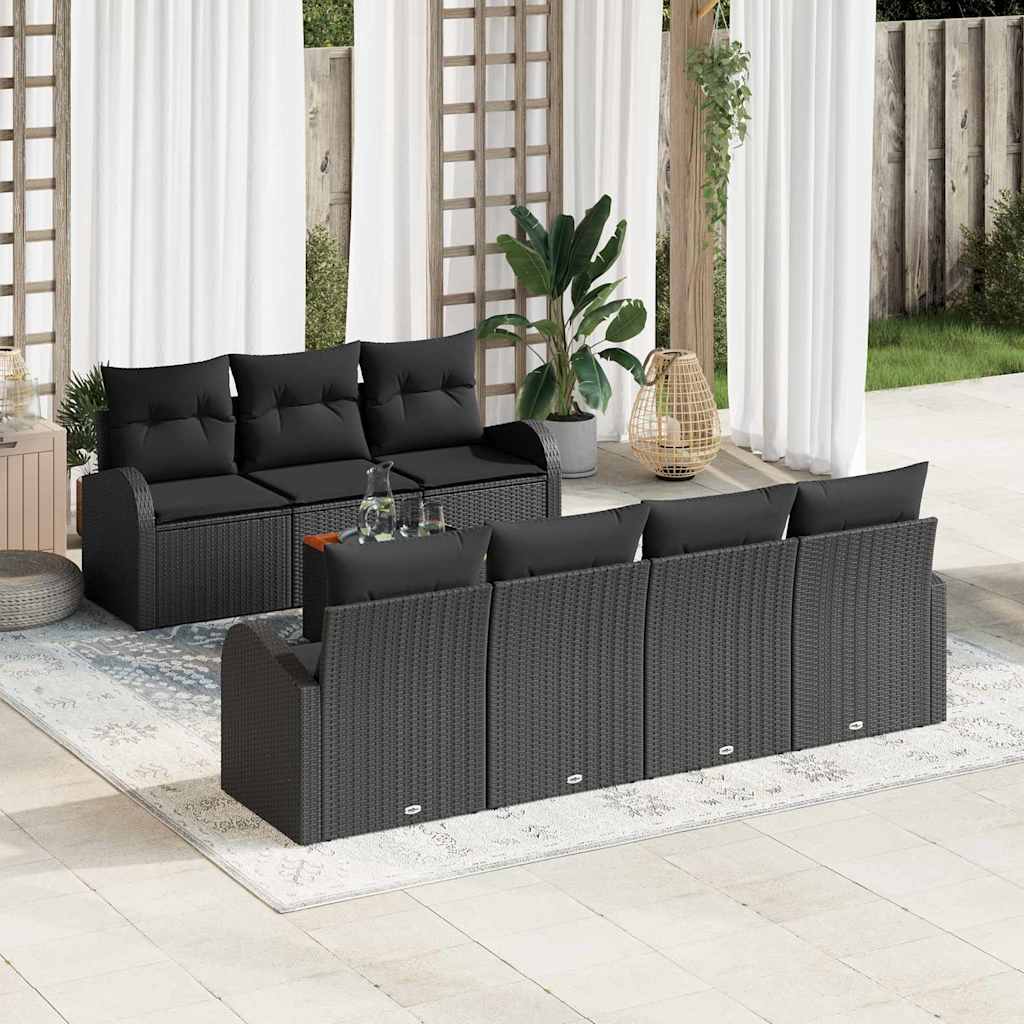 vidaXL Tuinbank Set met kussen 8 pcs Zwart poly rattan