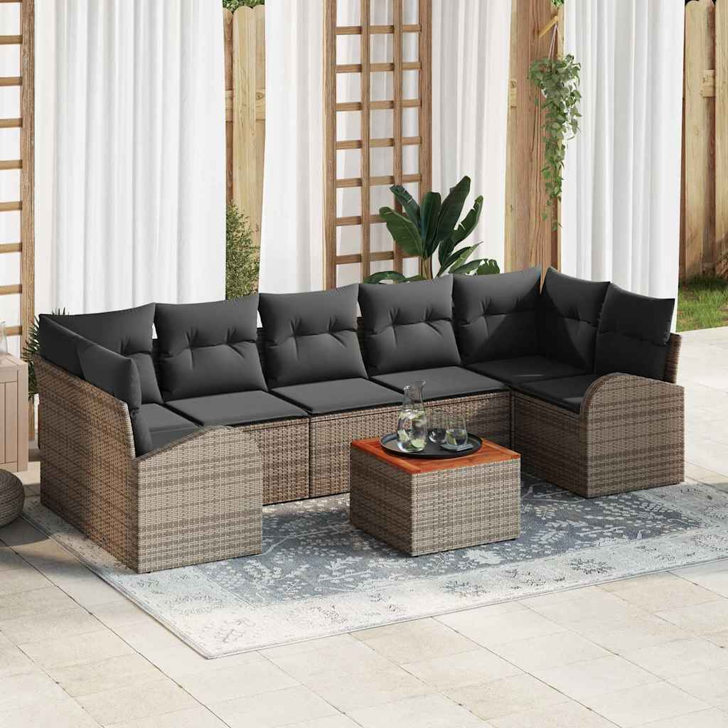 vidaXL Tuinbank Set met kussen 8 pcs Zwart poly rattan