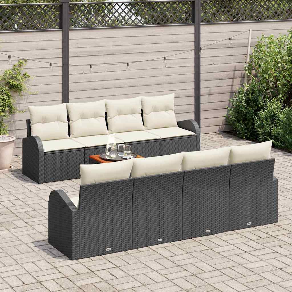 vidaXL Tuinbank Set met kussen 9 pcs Zwart poly rattan
