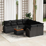 vidaXL Garden Sofa Set with cushions 9 pcs Black poly rattan