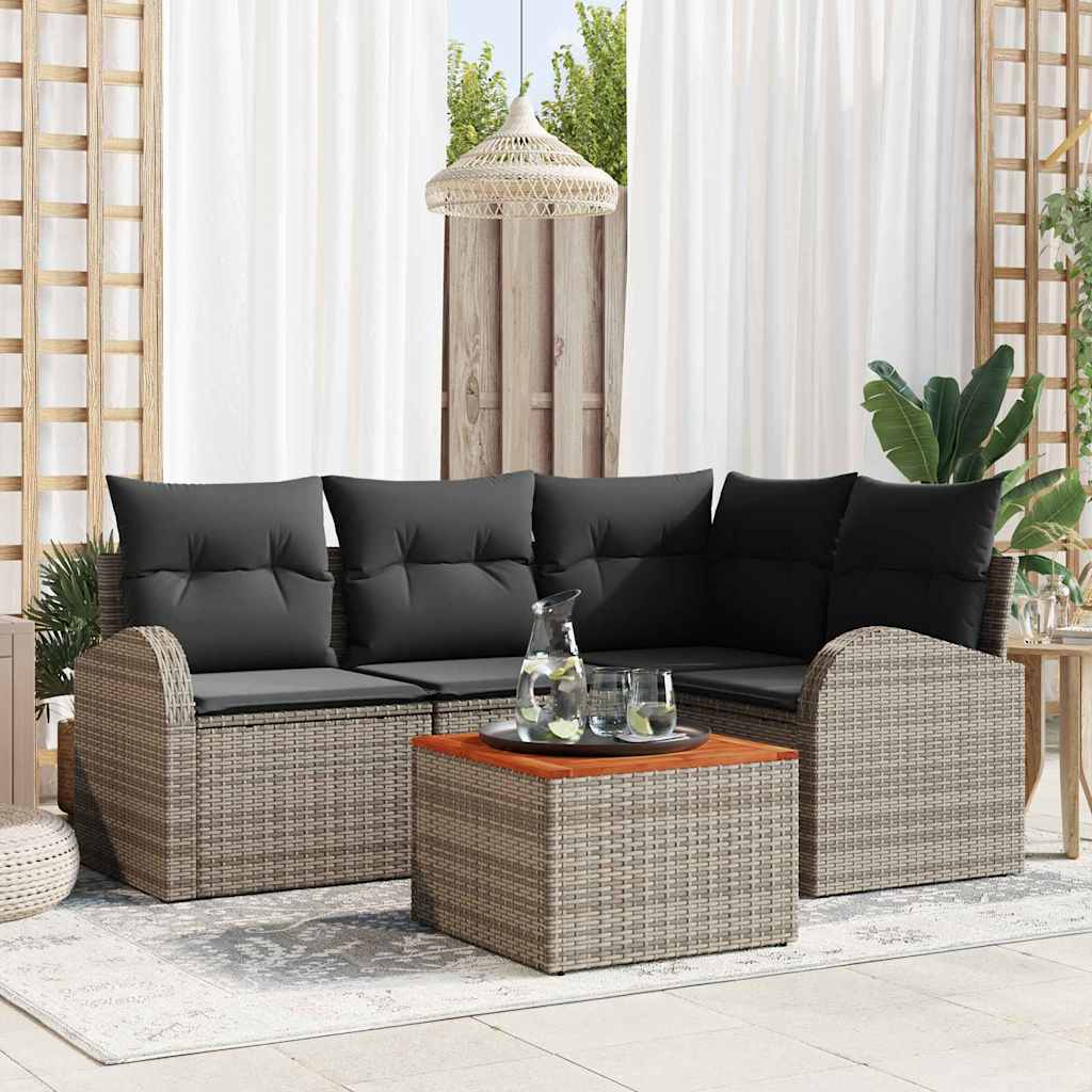 vidaXL Tuinbank Set met kussen 5 pcs Zwart poly rattan