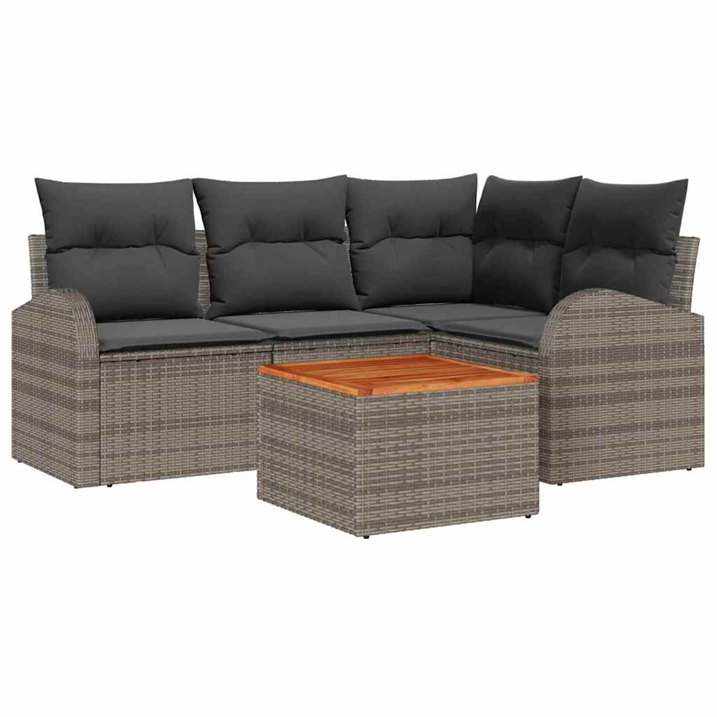 vidaXL Tuinbank Set met kussen 5 pcs Zwart poly rattan