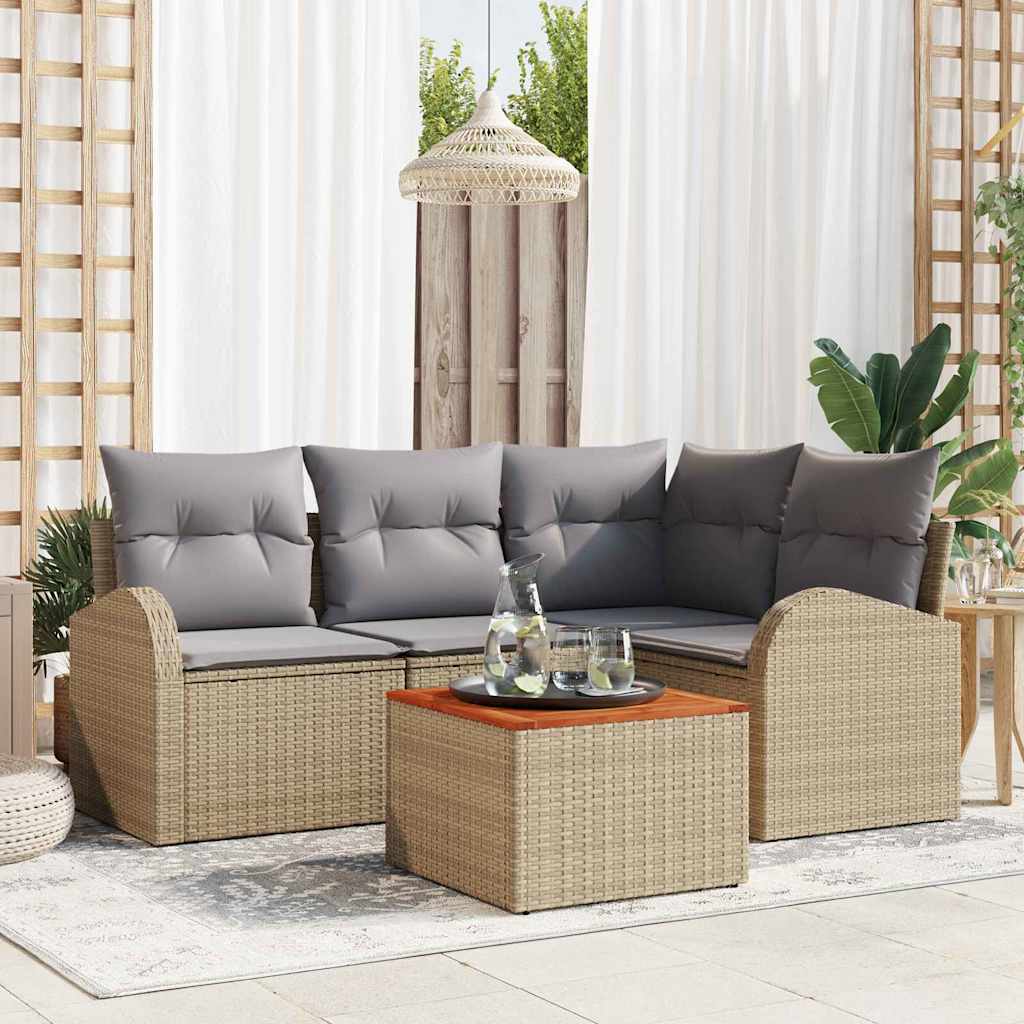 vidaXL Tuinbank Set met kussen 5 pcs Zwart poly rattan