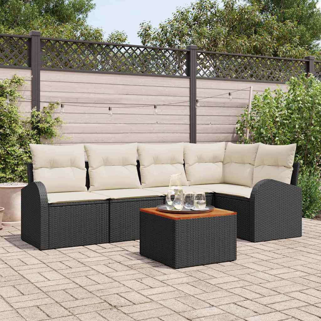 vidaXL Tuinbank Set met kussen 6 pcs Zwart poly rattan