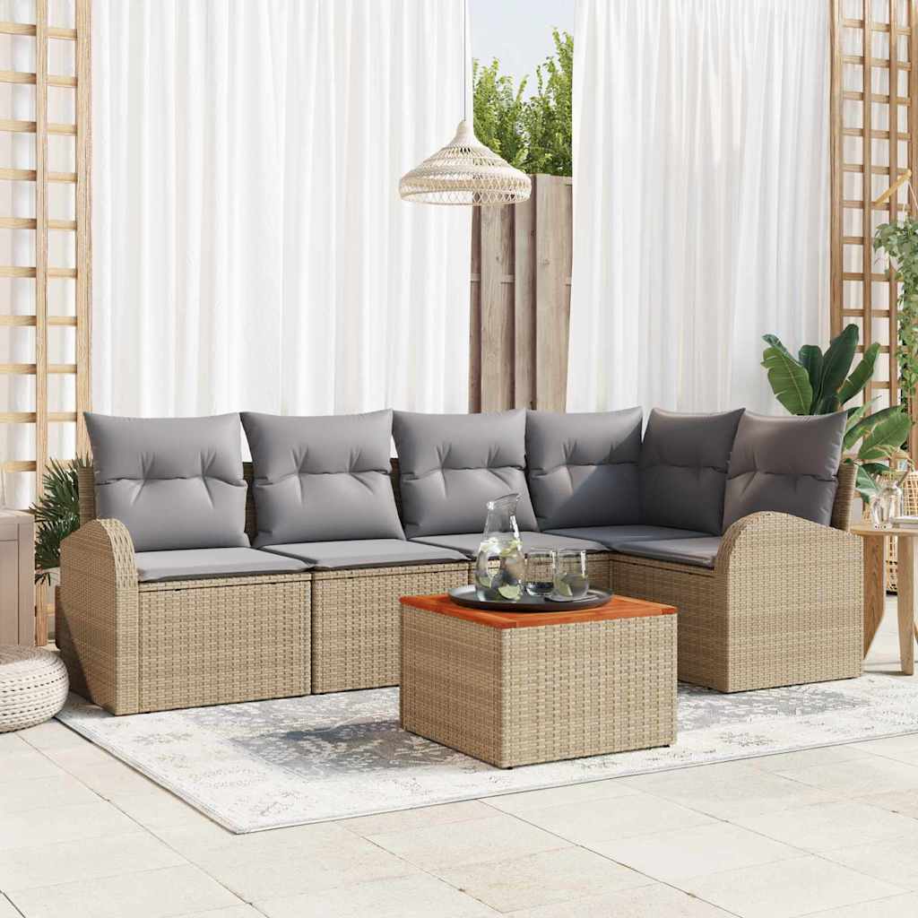 vidaXL Tuinbank Set met kussen 6 pcs Zwart poly rattan
