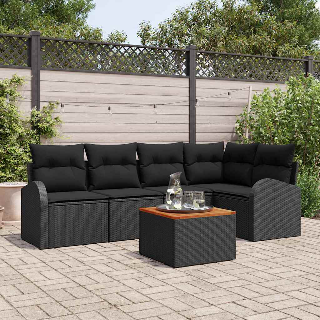 vidaXL Tuinbank Set met kussen 6 pcs Zwart poly rattan